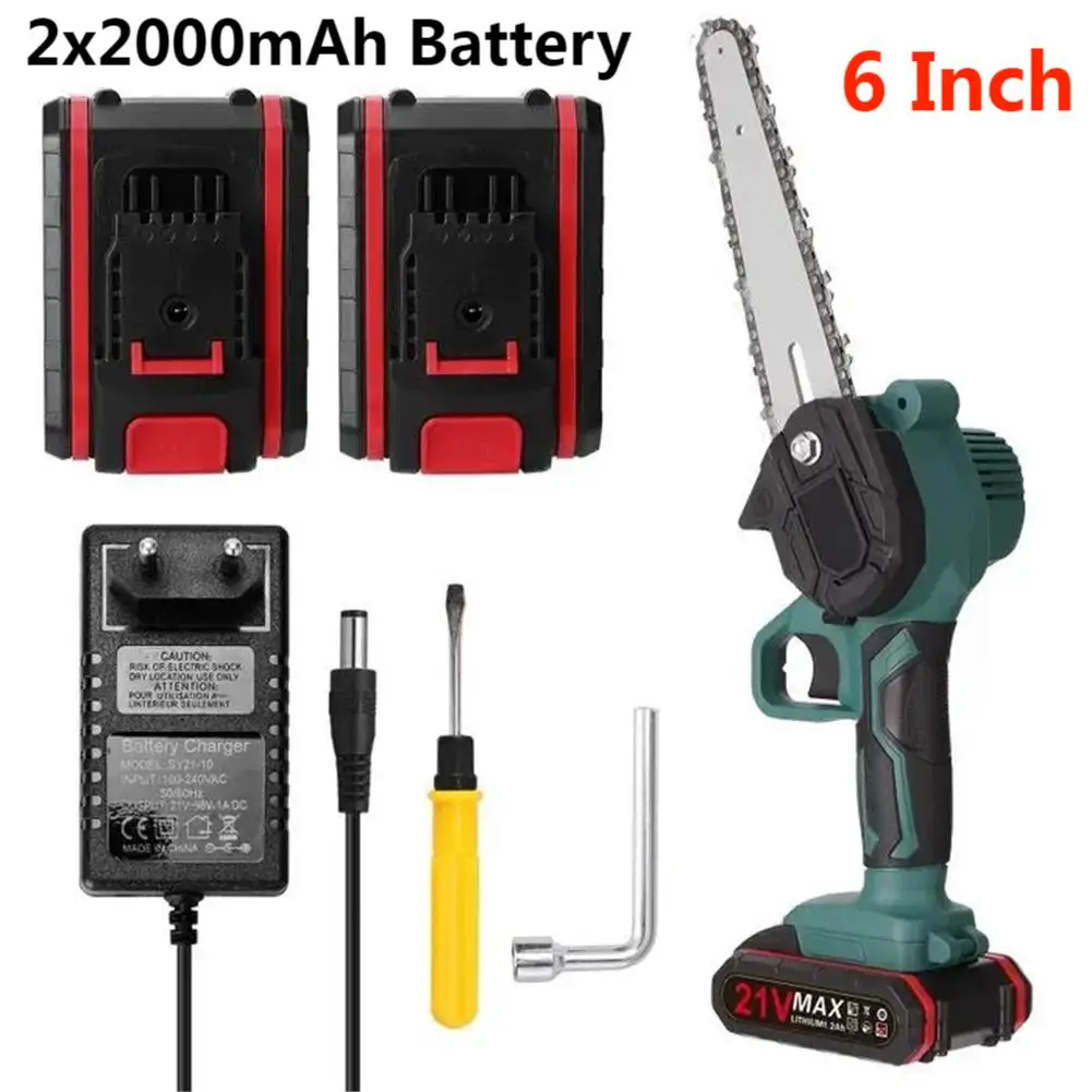 

21V Mini Electric Pruning Saw with 2x2000mAh Battery 6inch Wood Spliting Chainsaw One-handed Cordless Chain Saw Woodworking Tool