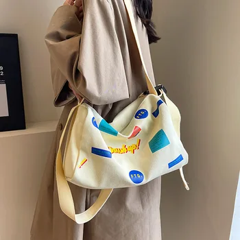 أعلى جودة سميكة قماش المرأة حقيبة موضة طباعة وسادة سعة كبيرة حقيبة كتف مفردة واسعة حزام واحد عبر الجسم أكياس 5