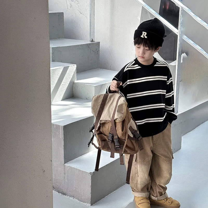 

Boys Autumn Clothes 2023 Kids Striped Sweatshirt 8 10 13 14 Years Fashion Casual Loose Tops For Children