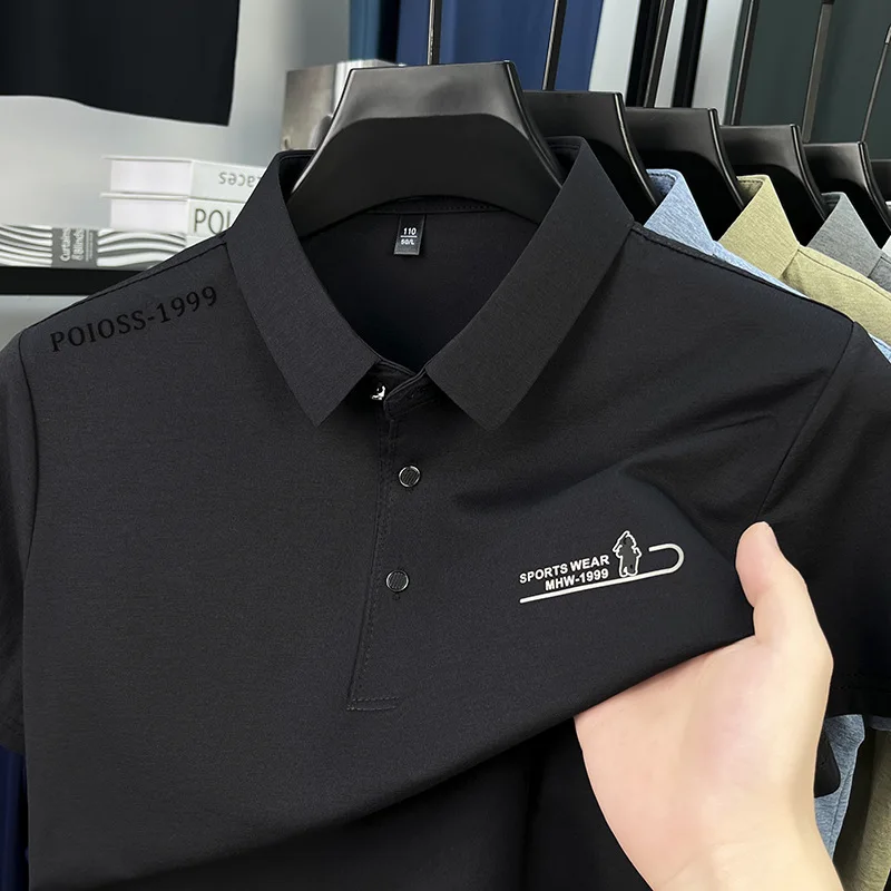 Camicia POLO casual da uomo classica Stampa estiva Risvolto Elasticità T-shirt a maniche corte Moda Business T-shirt cool Abbigliamento uomo - immagine 2