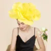 Exaggerated Large Flower Turban Cap Women Tea Party Wedding Flower Cocktail Mesh Feathers Hair Clip Church Ladies Accesorios 6