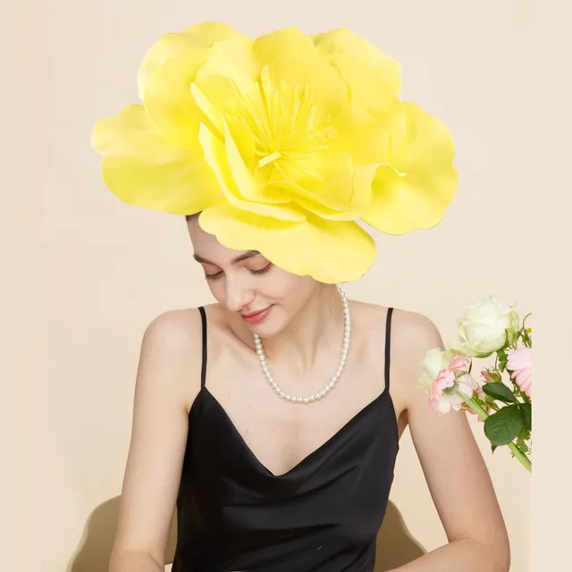 Exaggerated Large Flower Turban Cap Women Tea Party Wedding Flower Cocktail Mesh Feathers Hair Clip Church Ladies Accesorios 6