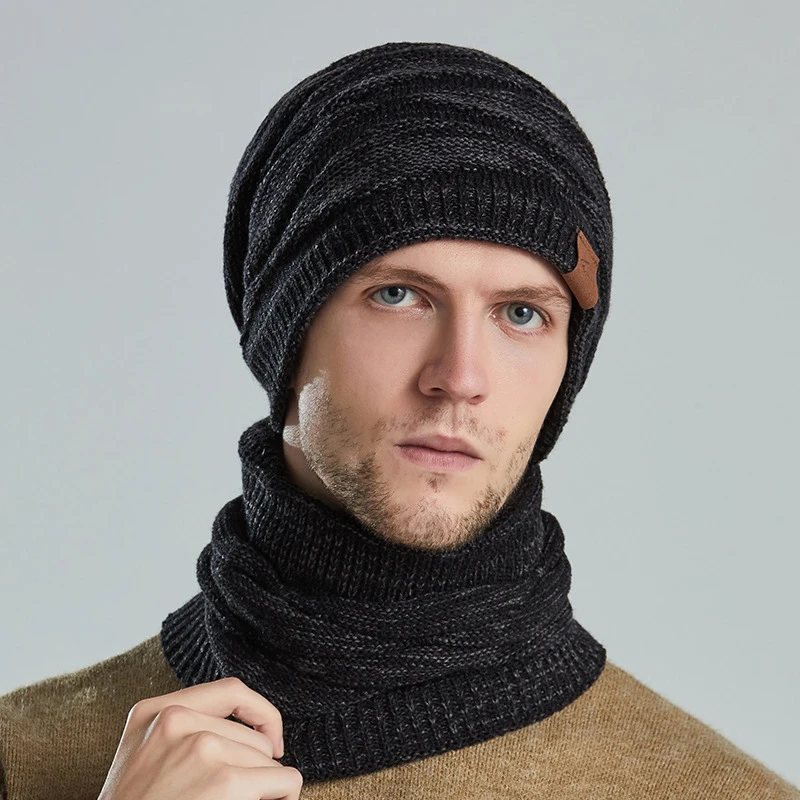 Men's Winter Keep Warm Beanie Scarf Set Women Fleece Lining Woolen Yarn Hat Knit Neck Gaiter Solid Color Unisex Design winter hat winter accessories knitted hat scarf set