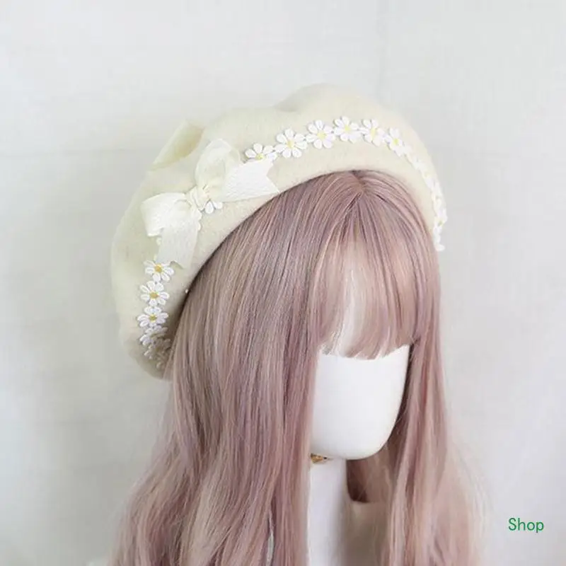 Dropship 세련된 로리타 베레모 모자 베레모 모자 여성용 Balmoral hat Slouchy Painter Hat Square Face 용 모든 경기 Newsboy