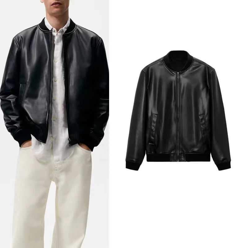 

Men Jacket 2023 Autumn Black Zipper Loose Casual Long Sleeve Double Pocket Jackets Male Fashion Outerwear Top Waterproof