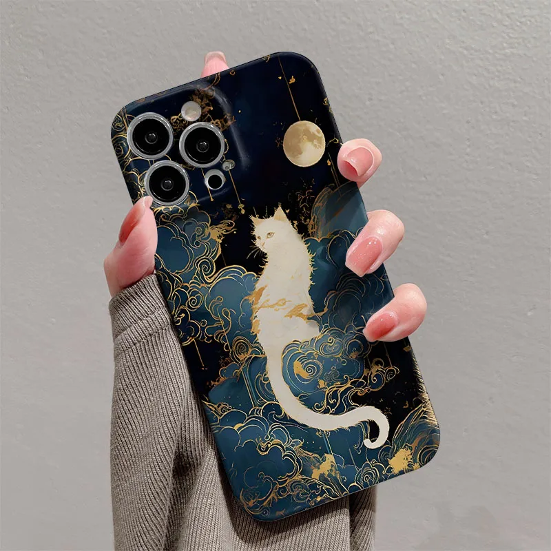 Luxury Moon Cat Shockproof Hard Plastic Phone Case