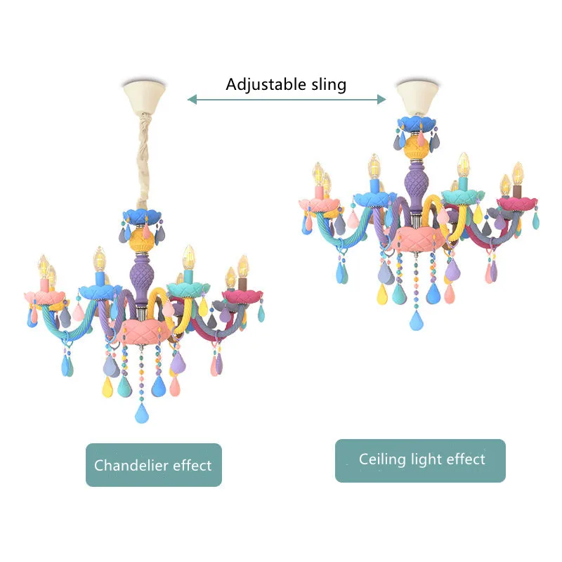 Modern Romantic Rainbow Crystal Chandelier European Candle lustres Children's Makaron Girl Princess Pendant Lamps Light Fixtures images - 6