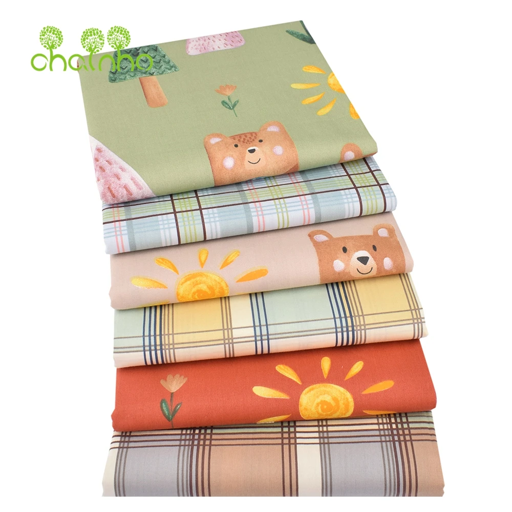 Chainho,Printed Twill Weave Cotton Fabric,DIY Sewing Quilting Material，Patchwork Cloth,6 Designs Cartoon Series,2 Sizes,15C305