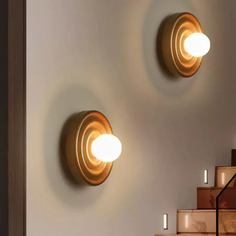 American Retro French Living Dining Room Background Wall Light Japanese Style Solid Wood Annual Wheel Bedroom Bedside Study