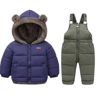 Ensemble de vêtements d'hiver pour enfants, manteaux en molleton d'agneau + pantalons en duvet, 2 pièces, pour garçons et filles, épais, chauds et décontractés, à capuche, tenues 3