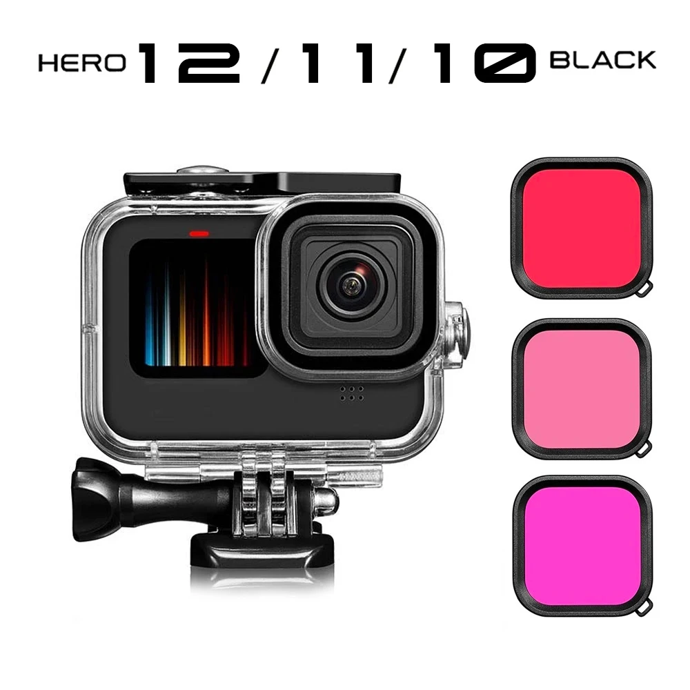 GoPro Hero 12 11 10 9 블랙 방수 케이스 하우징, 다이빙 보호 수중 다이빙 커버, Go Pro 액세서리용 60m