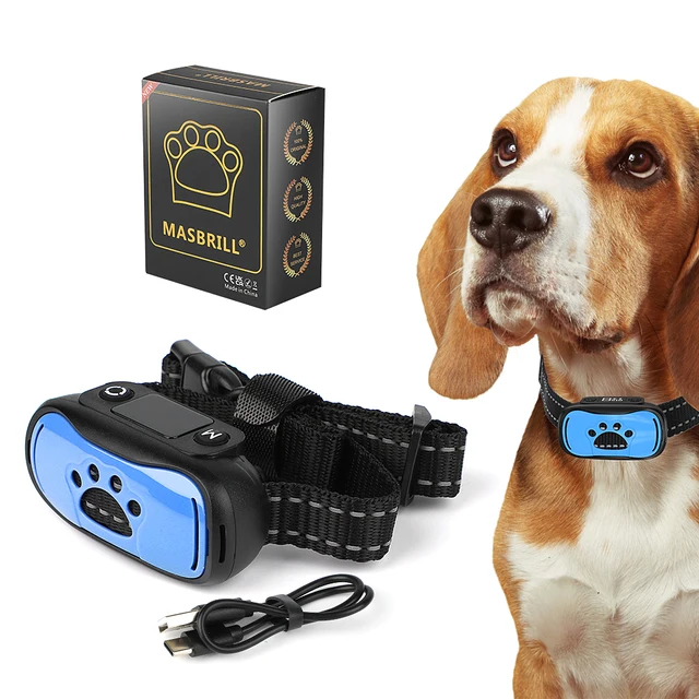 MASBRILL Bark Collar Rechargeable Anti Barking Training Collar Adjustable Sensitivity Intensity Beep Vibration for all Dogs
