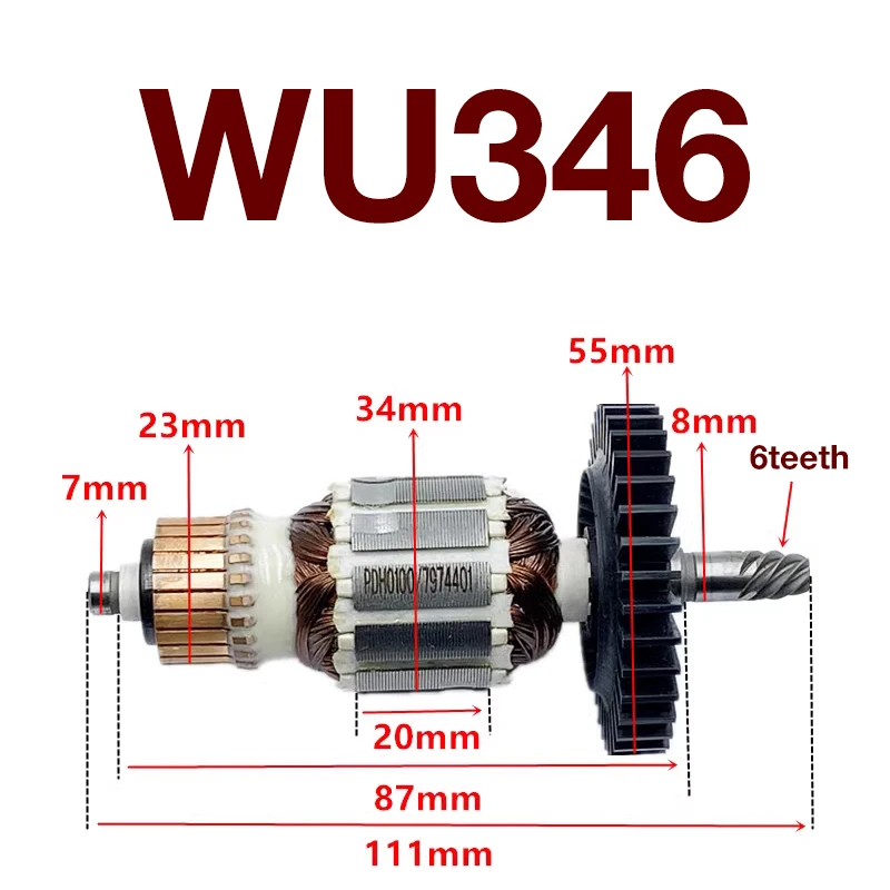 AC220-240V Armature Rotor Accessories Replacement for Worx WU346 6teeth Power Hammer Power Tools Armature Rotor Anchor