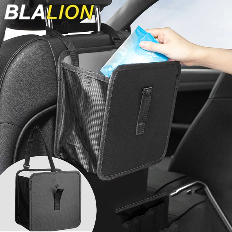 Car Trash Can Car Trash Bag BLALION Large Capacity 6.5L Waterproof Foldable Car Trash Can with Adjustable Strap Hanging Portable Dustbin