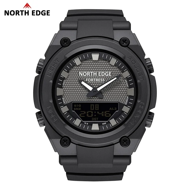 NORTH EDGE FORTRESS Men's Military Digital Outdoor Waterproof Watch with World Time and LED Display