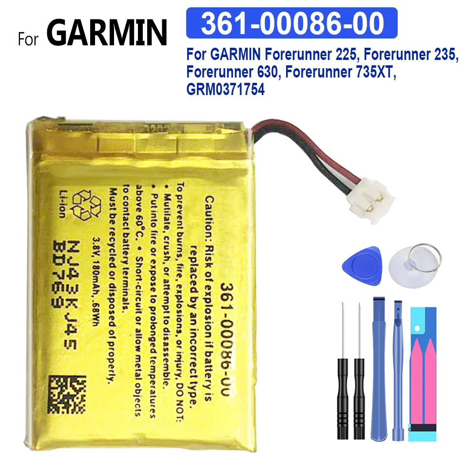 Batteria Del Telefono Cellulare 361-00086-00 180Mah Per Garmin Forerunner 225, Forerunner 235, Forerunner 630, Forerunner 735Xt, Grm037175