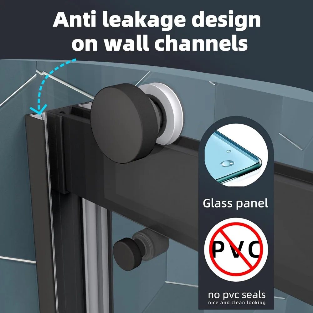 Shower Door, 56-60 "W X 74 "H, Double Sliding Doors, Tempered Glass, Reversible Installation, Bathroom Glass Shower Door 3