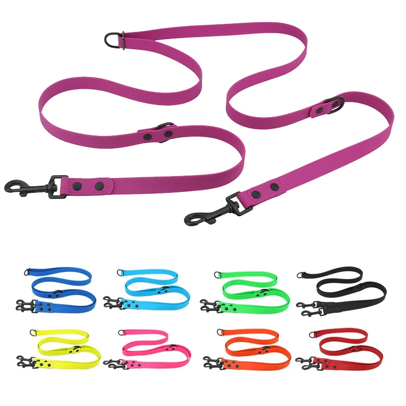 

2.1m PVC Waterproof Dog Leash Pet Double-headed Leashes Puppy Outdoor Walk Training Soft 2 Heads Traction Rope Cross-body Lead