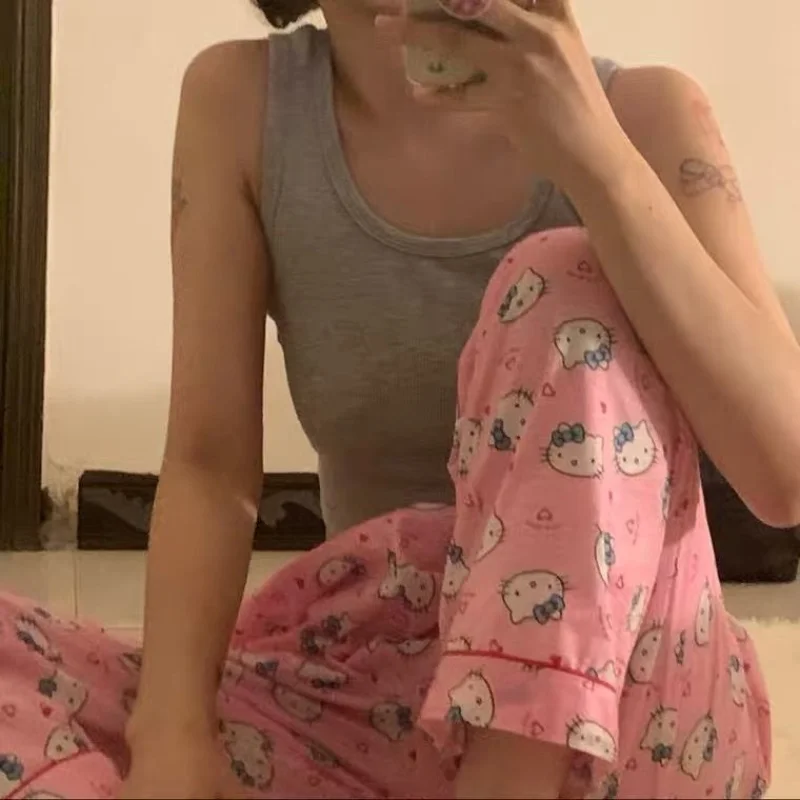 

Pajama pants Japanese ins trousers girls spring and summer pajama pants cute cartoon Hello Kitty home pants straight pants