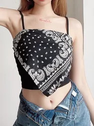 Sexy Streetwear Printing Cute Crop Tops For Women Short Black Summer Cami Under Shirt Bras Fashion Clothes Y2k White Corset Top
