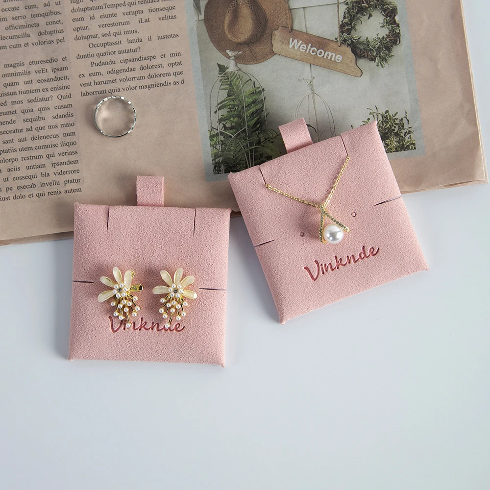 Custom Earrings Ring Logo Cards 6x6cm Microfiber Paper Jewelry Display Card Necklace Hang Tags Holder Packaging Pads For Women
