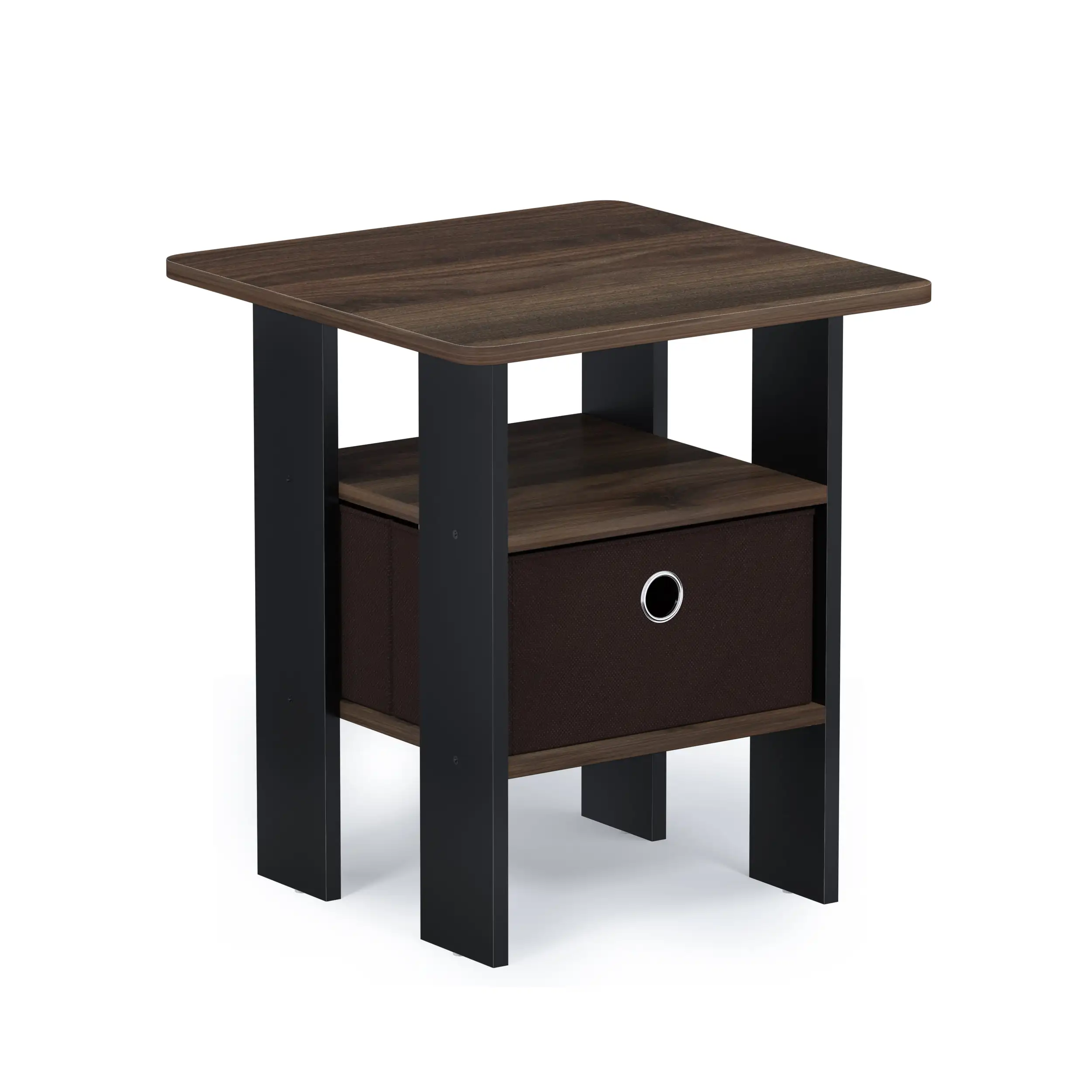 

End Table Night Stand with Bin Drawer, Columbia Walnut/Dark Brown