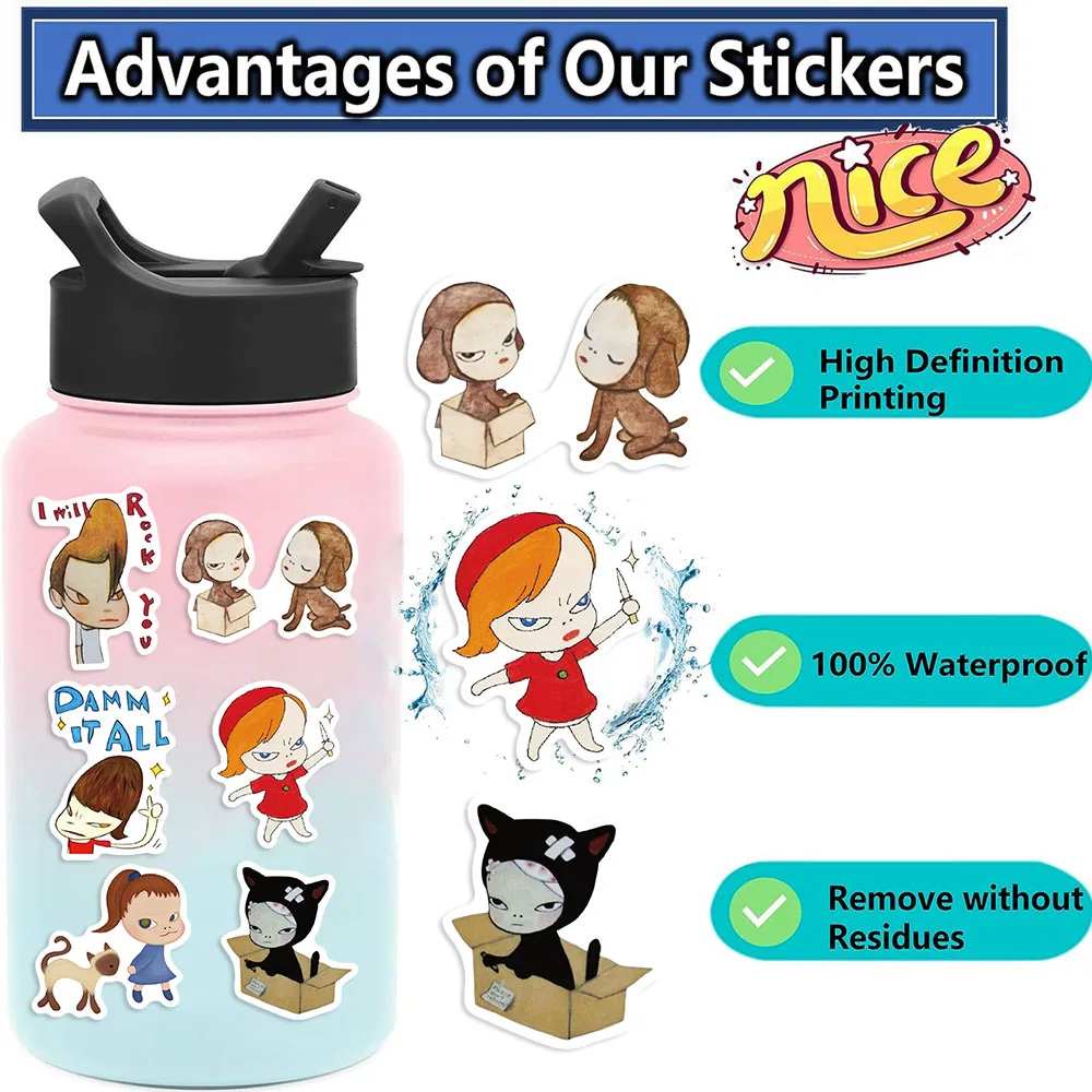 50/100PCS Yoshitomo Nara Aufkleber Nette Handbücher Material Telefon Fällen Laptop Koffer Wasser Tassen Wasser Tassen Wasserdichte Aufkleber – Detail 2