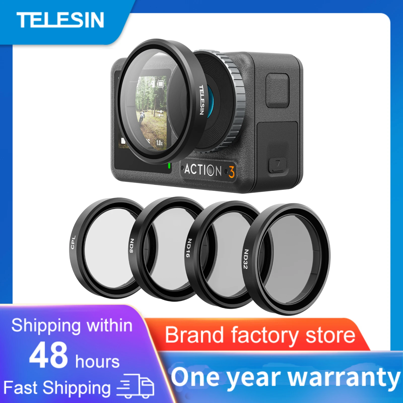 

TELESIN Action 3 ND8 ND16 ND32 CPL Lens Filter Set Aluminium Alloy Frame for DJI Action 3 ND CPL Lens Action Camera Accessories