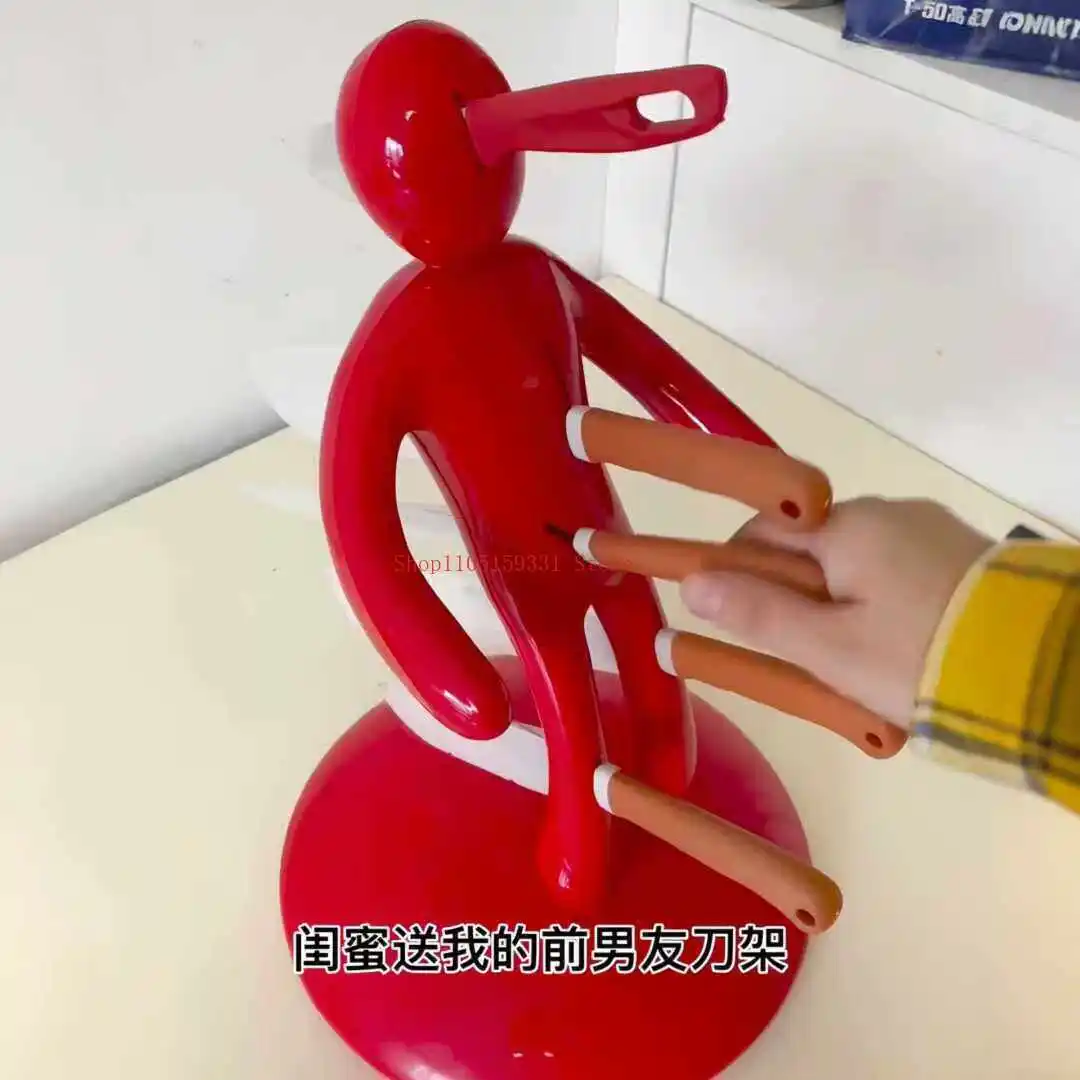 이전 칼꽂이, 빨간색 휴머노이드 칼, 주방용품 세트, 추상적인 수납 선반, 재미있는 창의적인 마감 선반