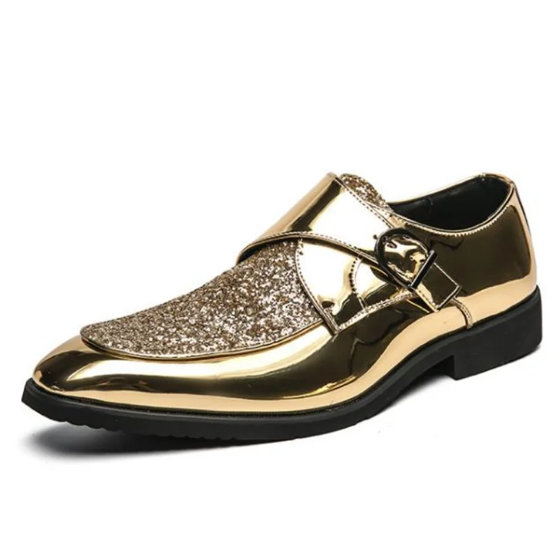 Leather Shoes Shoes Men Casual Man Men's Summer Shine Gold Dress Patent Leather For Mens Gold Moccasins Business Pointed Bussiness Luxury