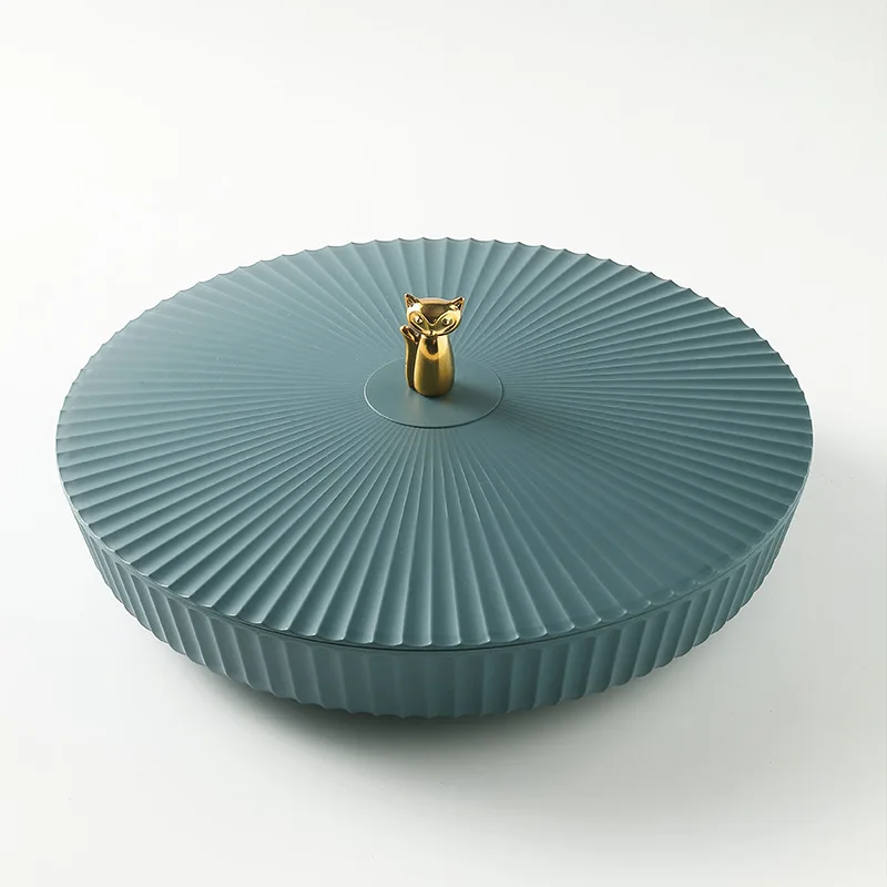 Space-saving Lid Durable Round Snack Candy Tray Desktop Supplies