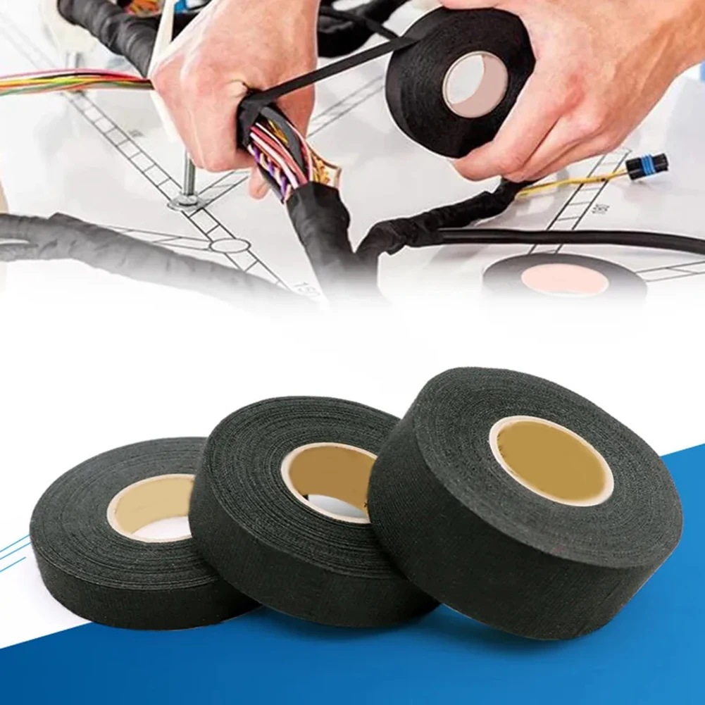 Adhesive Cloth Tape Wiring Harness Tape Automotive Wiring Tape Car Adhesive Tape 15M Electrical Tape Heat-Resistant Flame Retardant Tape Car Cable Harness Wiring Protection Insulation Auto Fabric Cloth