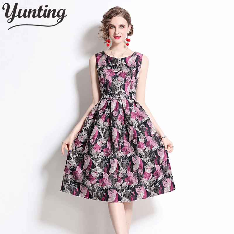 

Женское жаккардовое платье без рукавов, подиумное дизайнерское винтажное платье с круглым вырезом и принтом, весна-лето 2024