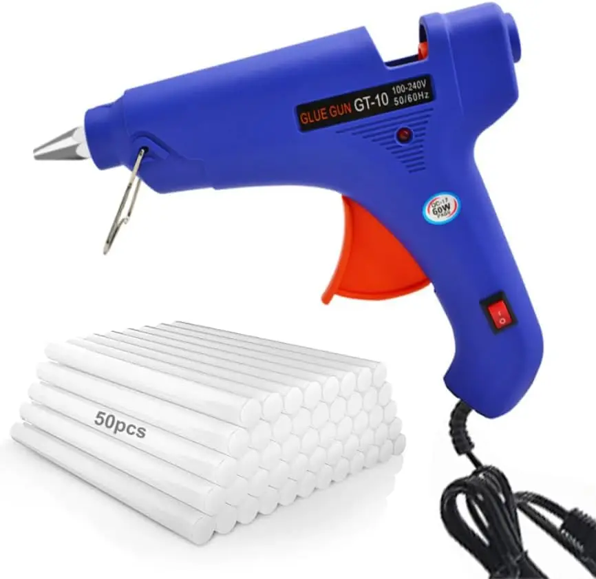 Pistola de Pegamento Caliente de 60W, Mini Aplicador de Silicona con 50 Barras, Herramienta Profesional de Fusión en Caliente Azul