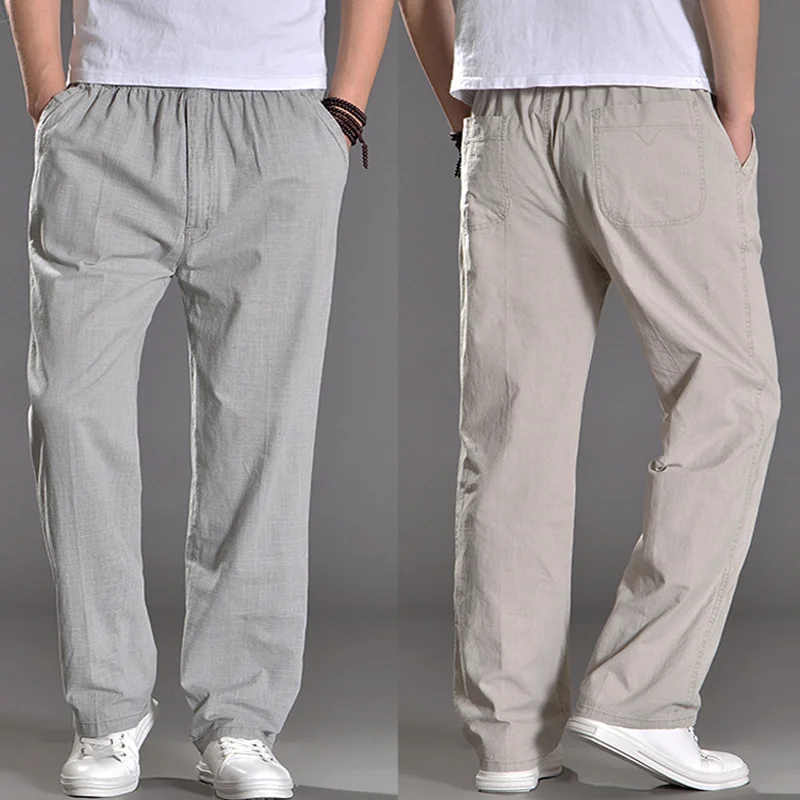

Arrival Thin Loose Linen Cotton New Pants Fashion Men Large Casual Full Length Elastic Waist Plus Size L XL 2XL 3XL 4XL 5XL