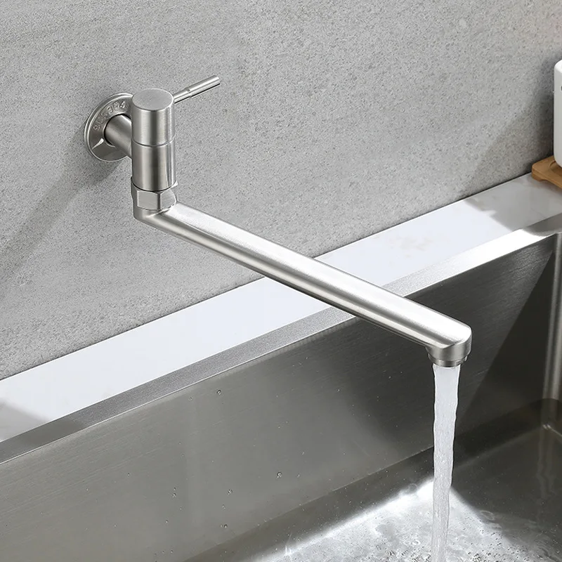 

New Universal Folding Kitchen Faucet 304 Stainless Steel Kitchen Faucet Retractable Single Cold Faucet