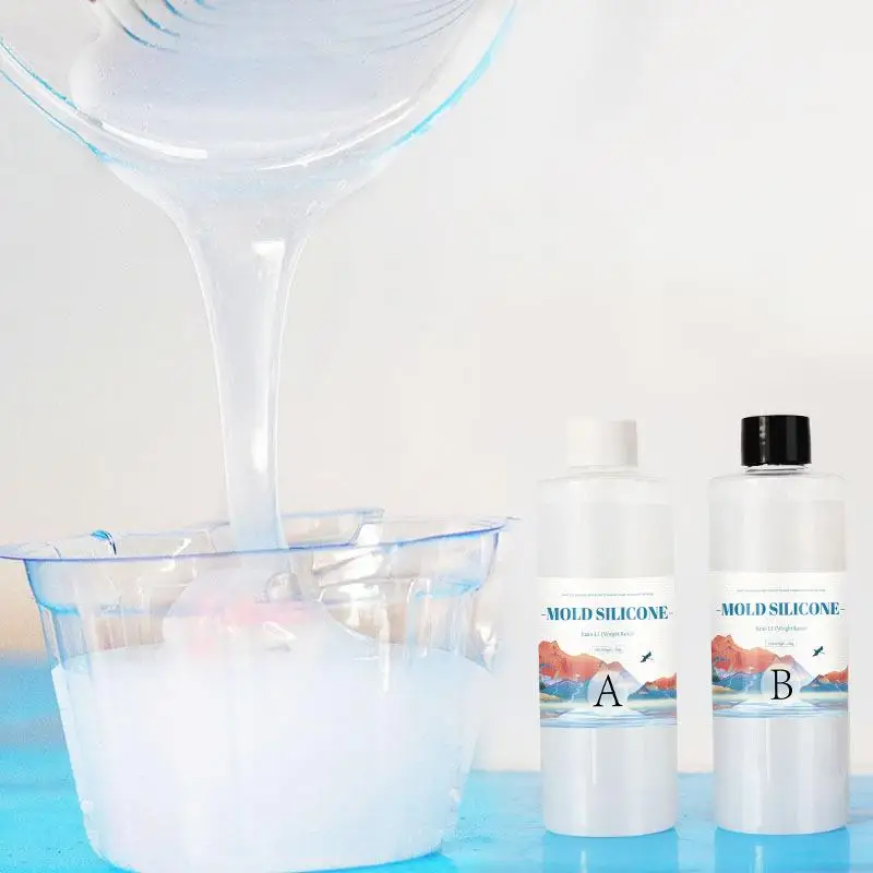 Silicone Mold Making Kit 2Bottles Liquid Silicone For Molding Making Molds Silicone Set For Molding Rubber Bubble Free Translucent Clear Mixing Ratio 1:1
