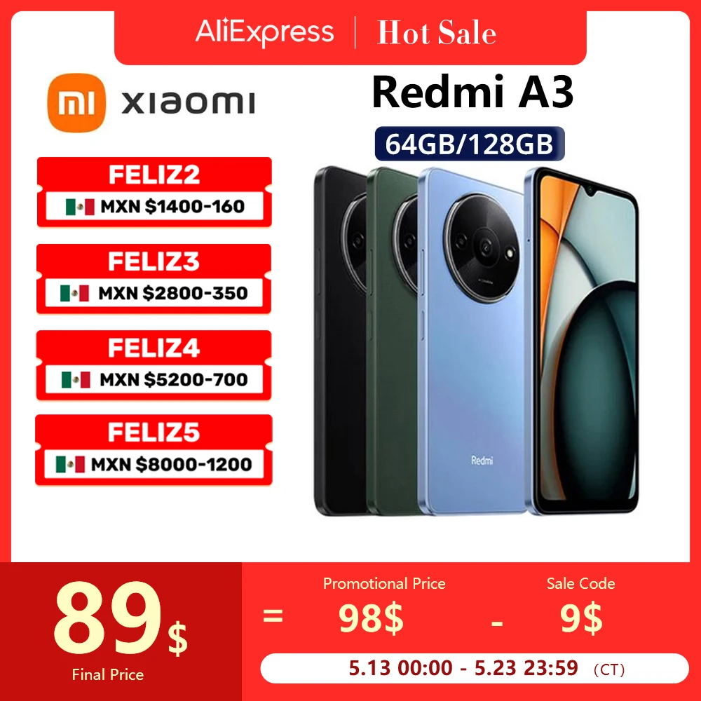 

Xiaomi Redmi A3 4G Global Version Smartphone MediaTek Helio G36 6.71" Dot Drop Display 90Hz 64GB/128GB ROM 5000mAh Battery