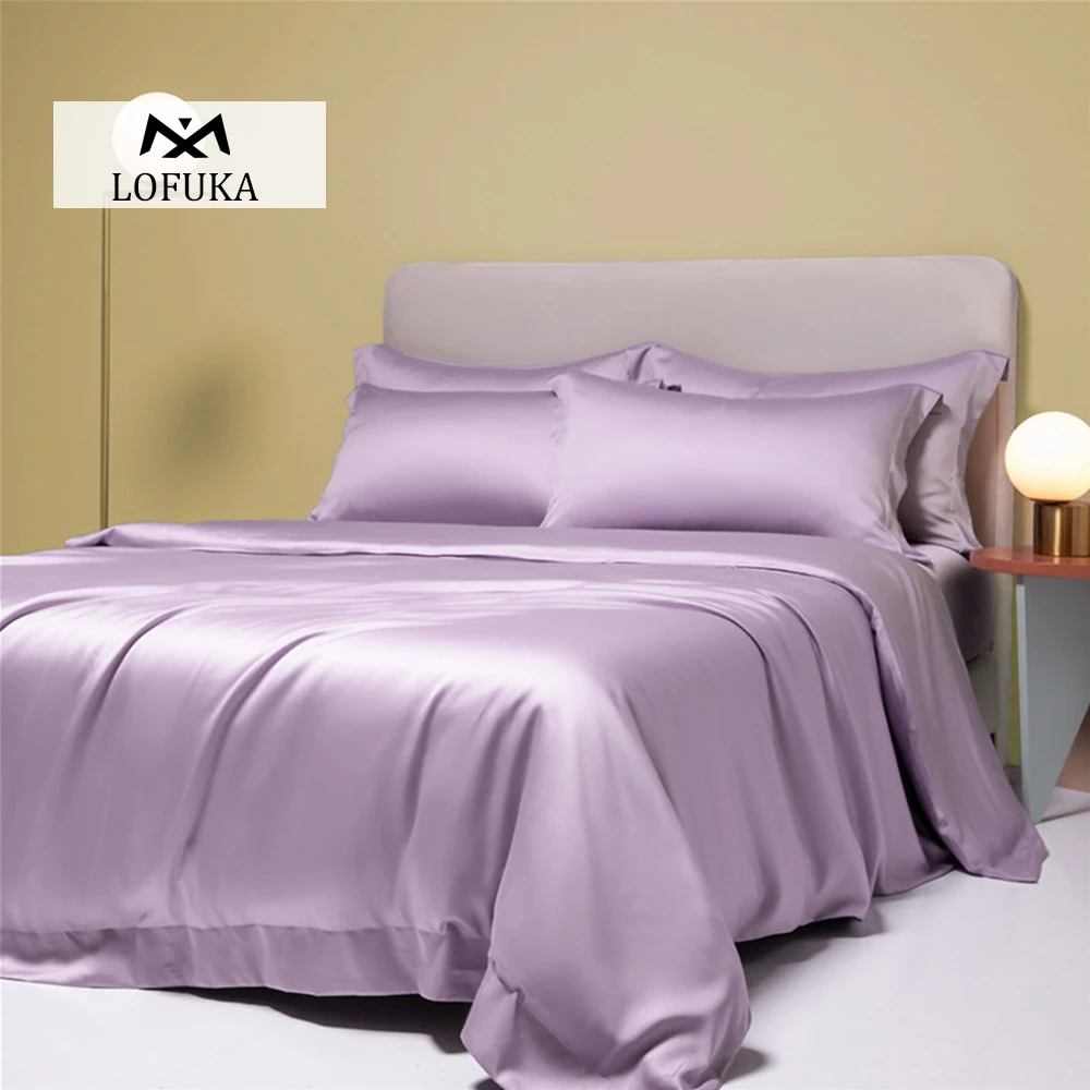 

Lofuka Lady Purple 100% Pure Silk Bedding Set Beauty Double Queen King Quilt Cover Flat Sheet Pillowcase For Healthy Sleep