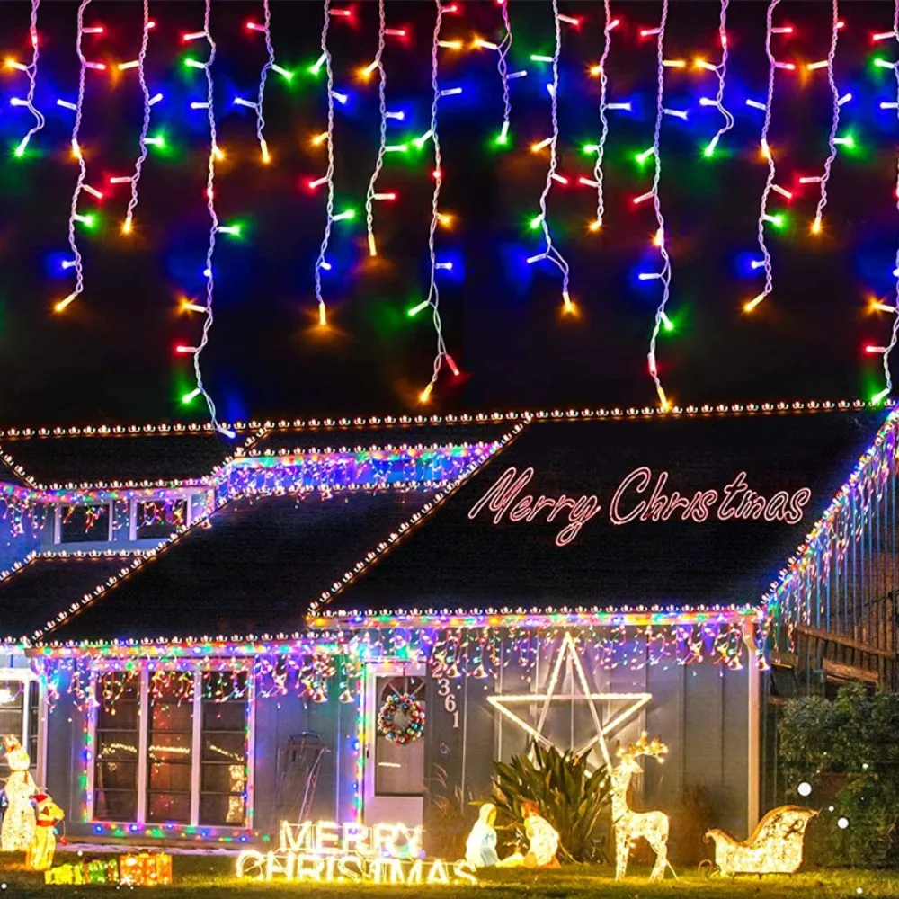 Luces navideñas para exteriores, impermeables, de 5 m, con caída de 0,4 a 0,6 m, con forma de cortina de luces LED, para jardín, centro comercial, aleros, luces decorativas