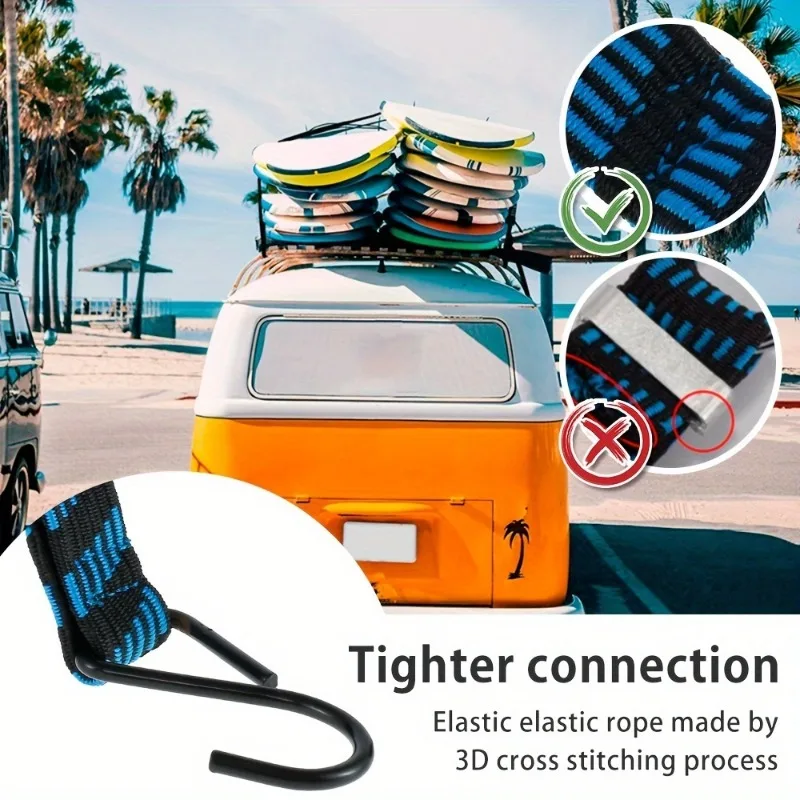 1pc 2M Bungee Cords Elastic Bungees Cords with Hooks Anti-slip Flat Elasticity Rope for Motorcycle Bicycles