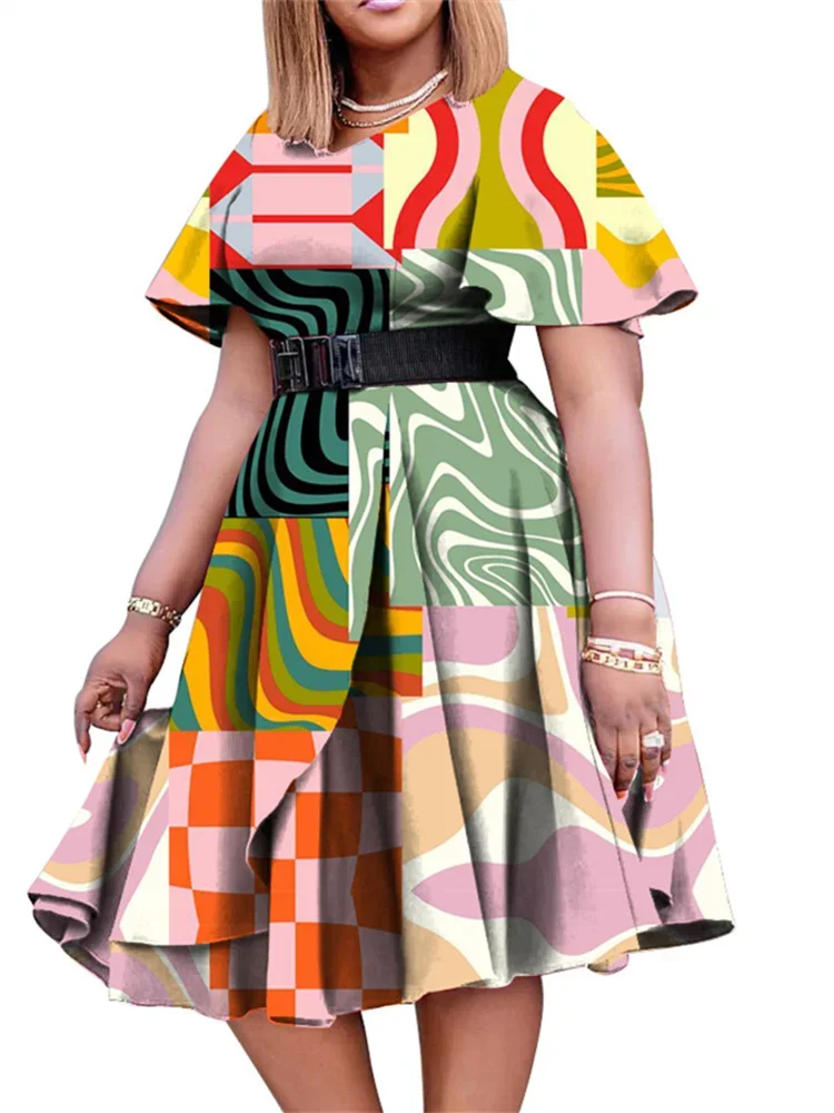 Wmstar Women Dress Printed Strap Short Sleeve V Neck Summer African Party Sexy Dresses New Style Wholesale Dropshipping