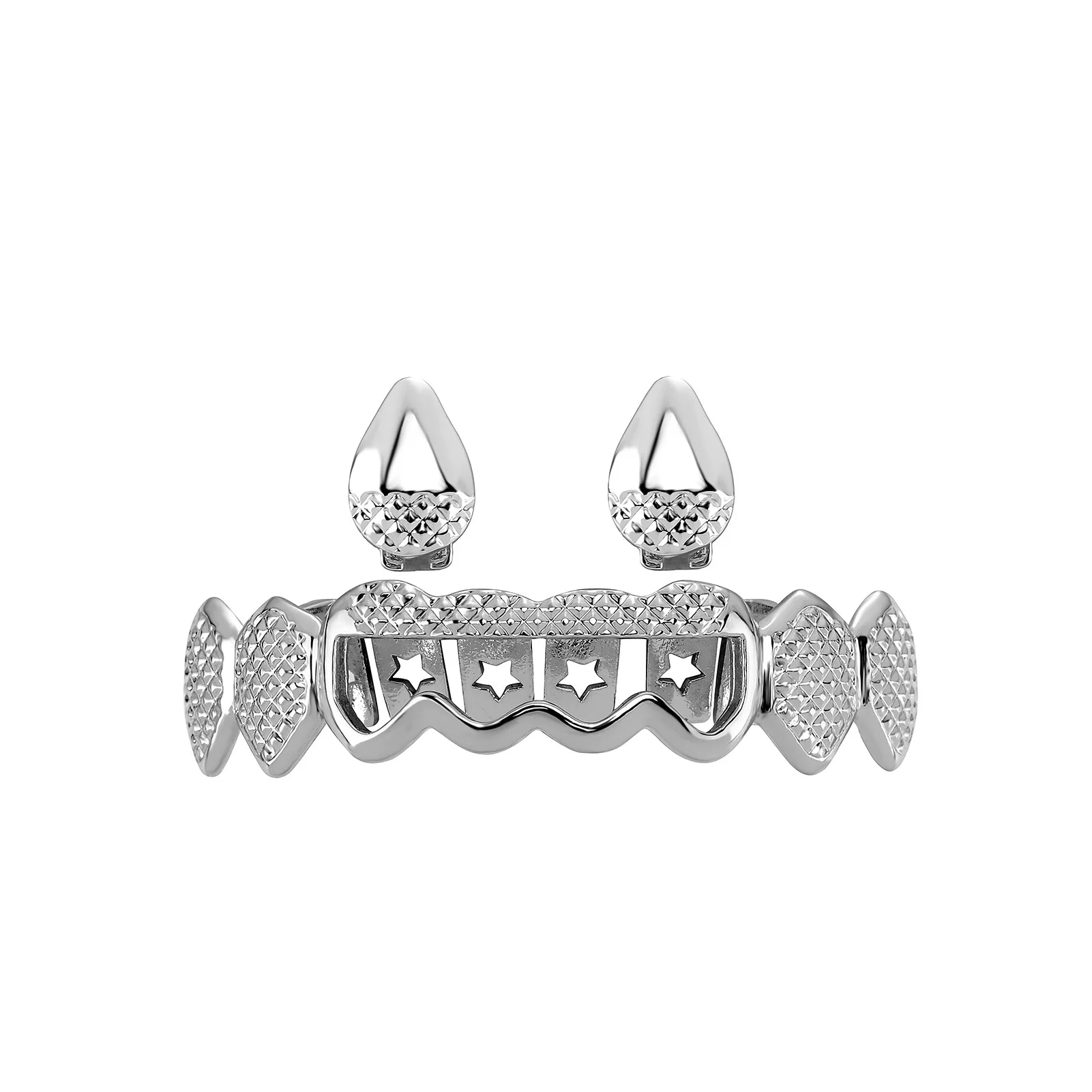 

RACHELZ Hip Hop DIY 2/8 Hollow Fangs Teeth Grills 14K Gold Plated Tooth Caps Decor Dental Grillz For Women Men Jewelry Gift