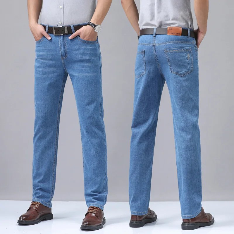 2025 New Light Blue Men's Comfort Soft Jeans Fashion Straight Business Pants Cotton Soft Casual Stretch Denim Trousers 28-40 3