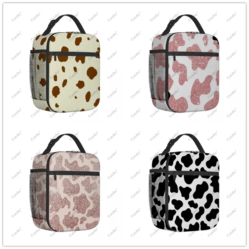 

Cow Pattern Lunch bag portable aluminum foil thickened thermal insulation lunch-bag waterproof lunchs bags handbag