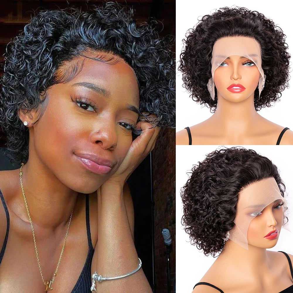 

Парик с кружевной передней частью, Короткие Волнистые Короткие парики, человеческие волосы 13X1, предварительно выщипанные кружевные передние парики, парики для черных женщин