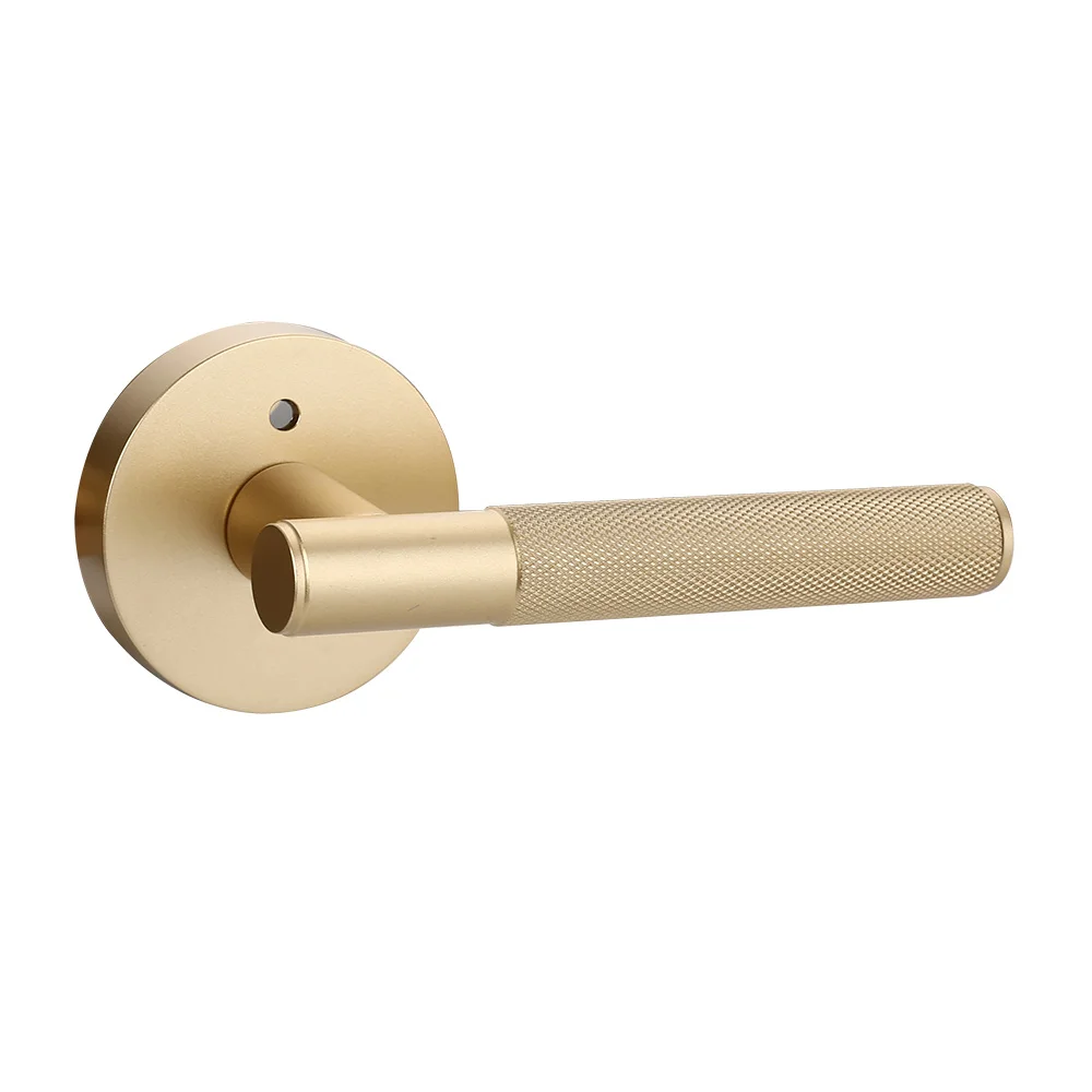 Viladepot Privacy Door Handle Knurled Handle Lever Painted Matt Gold Bedroom Bathroom Passage Door Lock Reversible Keyless