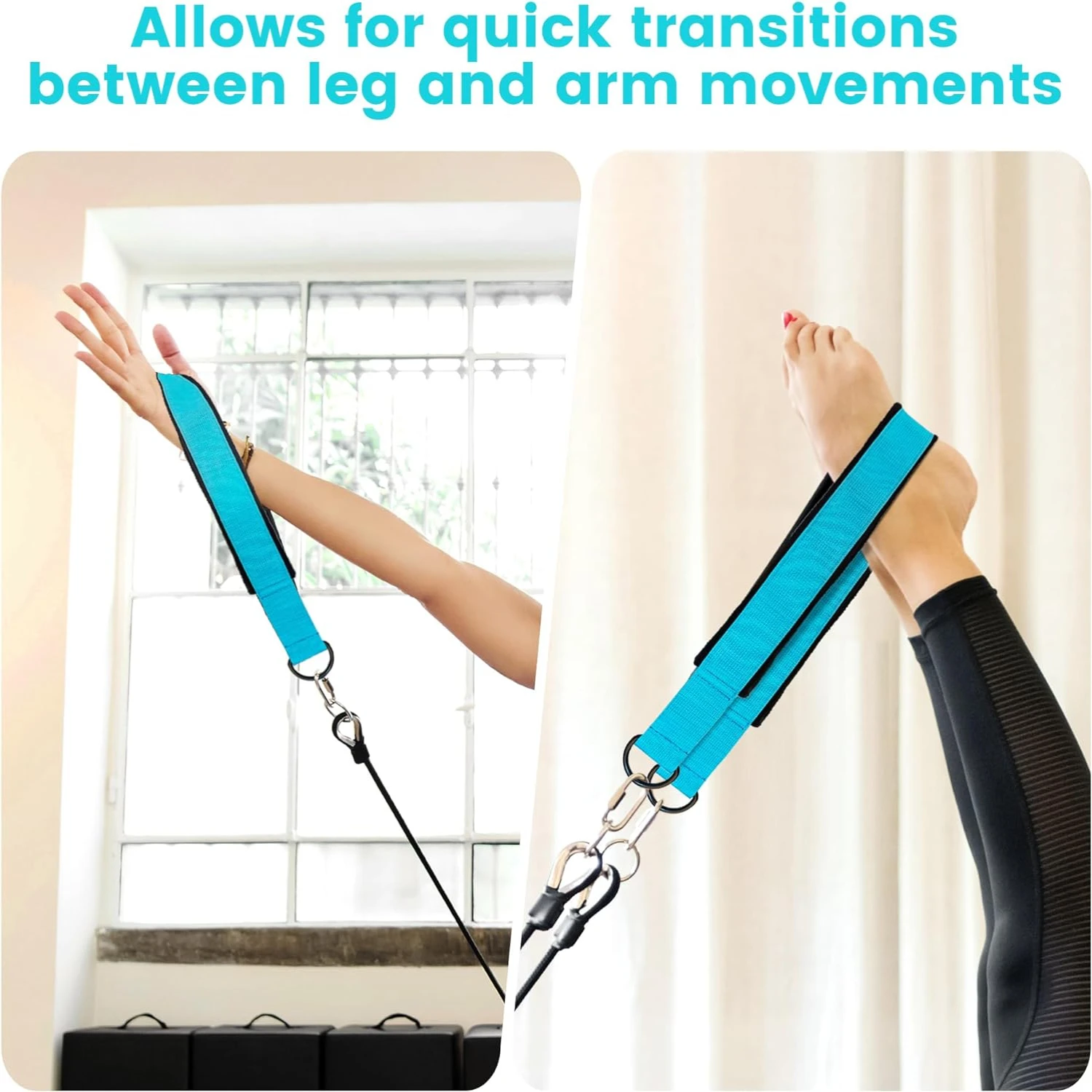 2PCS Enhanced Thickness Comfortable Double Loop Pilates Equipment with D-Ring-Ideal for Gym, Yoga, and Fitness Workouts