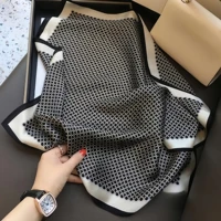 New Elegant Soft Satin Square Scarf For Women Stylish Round Ring Print Versatile Bandana Elegant Style Sunscreen Headscarf 1