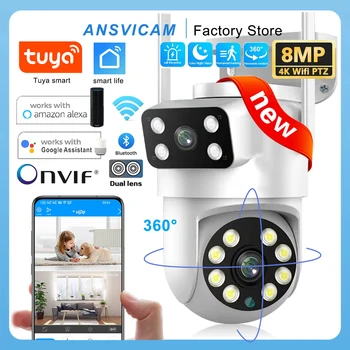 ANSVICAM Tuya Outdoor Wireless Security IP Camera 4K 8MP HD Dual Lens Wifi PTZ Camera Auto Tracking Street Surveillance Camera 1